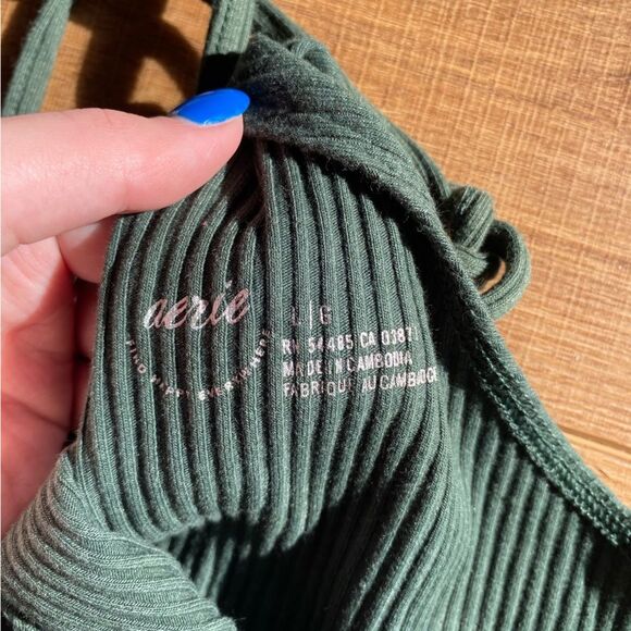 aerie size large one shoulder green crop top tie - Picture 6 of 6